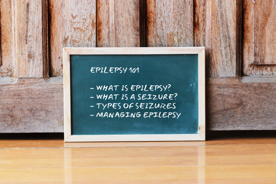 Chalk Board with Epilepsy 101 questions